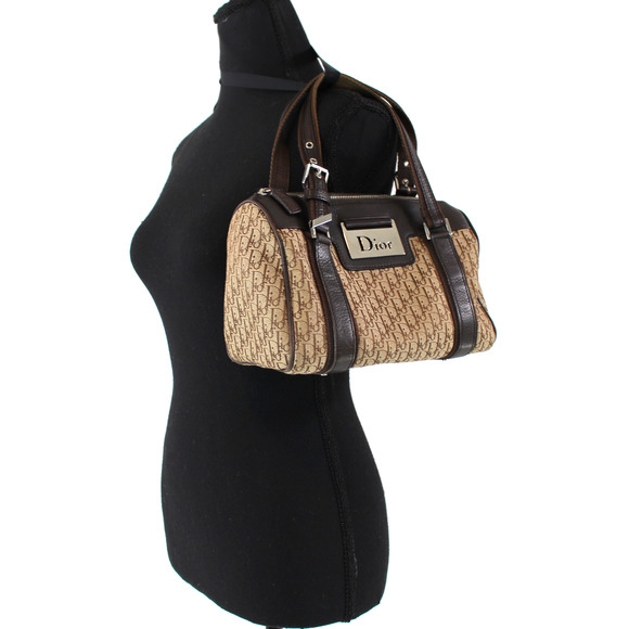 Christian Dior Street Chic Trotter Brown Leather Mini Boston Bag Canvas Monogram - Picture 2 of 8
